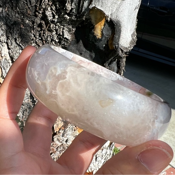 RARE Amethyst Flower Agate Bangle Bracelet - Picture 8 of 16